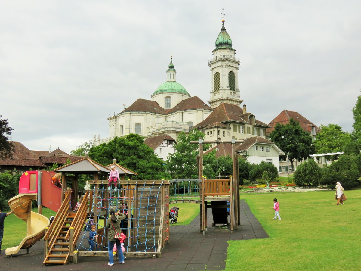 Playground in Solothurn with the Cathedral behind