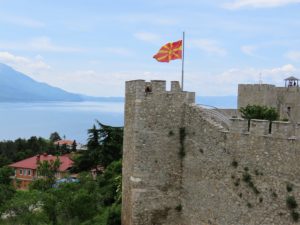 Macedonia flag flies at Ohrid castle