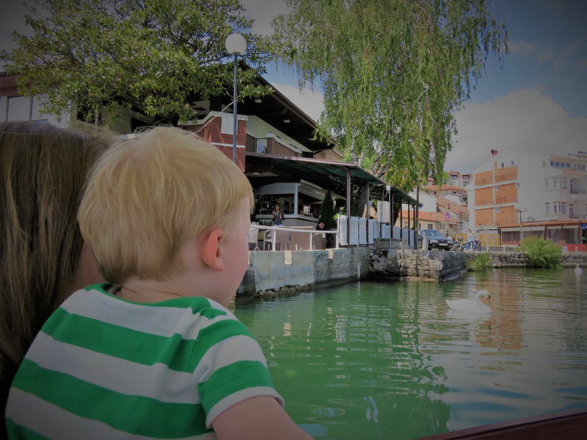 Toddler on boat on Lake Ohrid, Macedonia