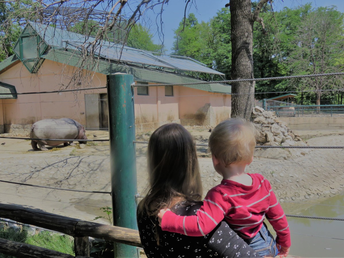Mum holding toddler in Skopje zoo, Macedonia