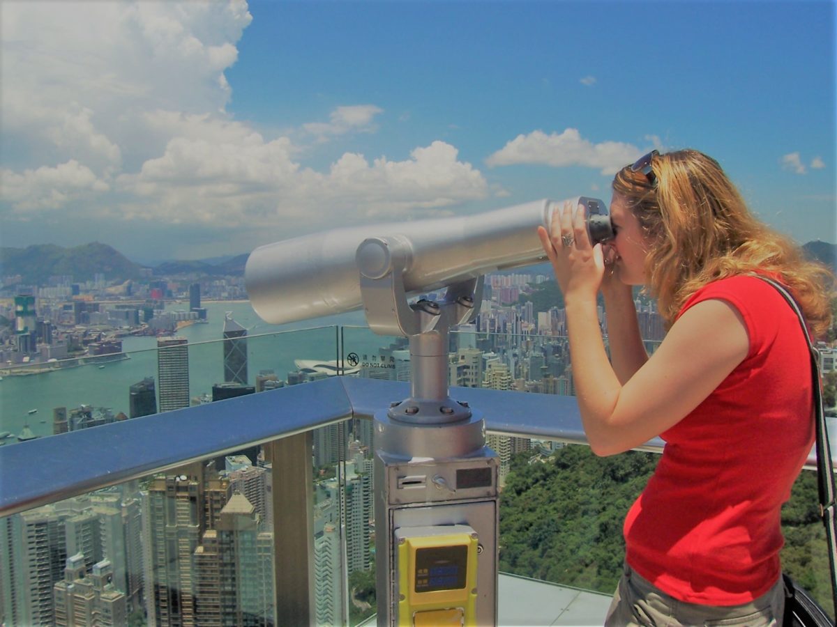 Solo female traveller at the Peak in Hong Kong