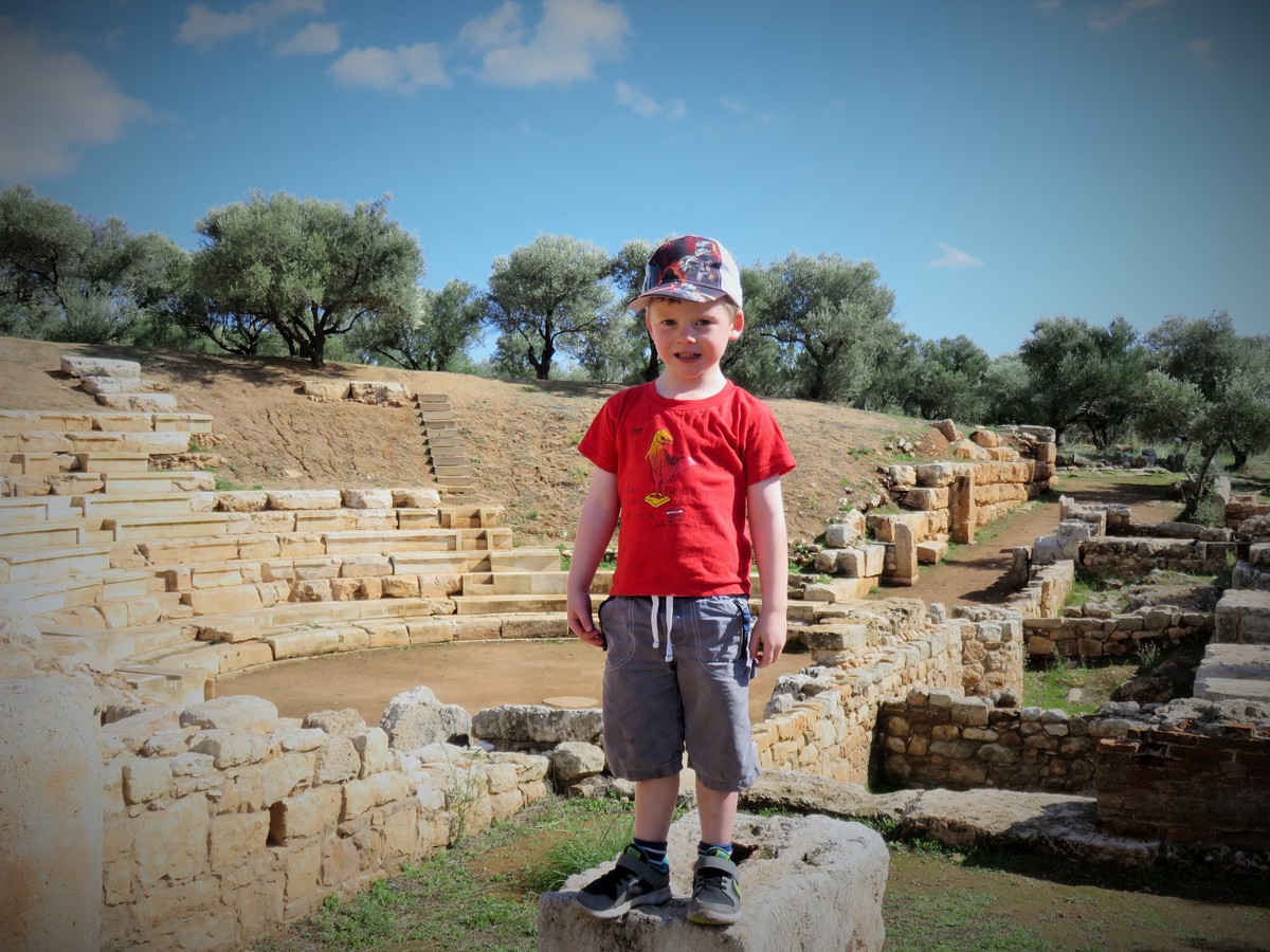 Toddler at Aptera ruins in Crete