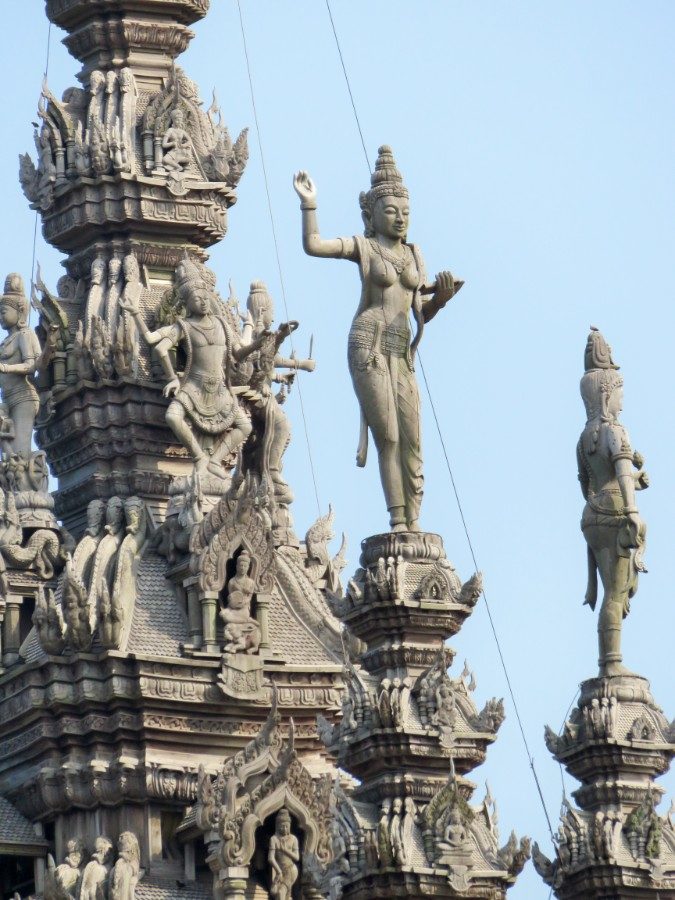 Wooden carvings on roof of the Sanctuary of Truth in Pattaya, Thailand