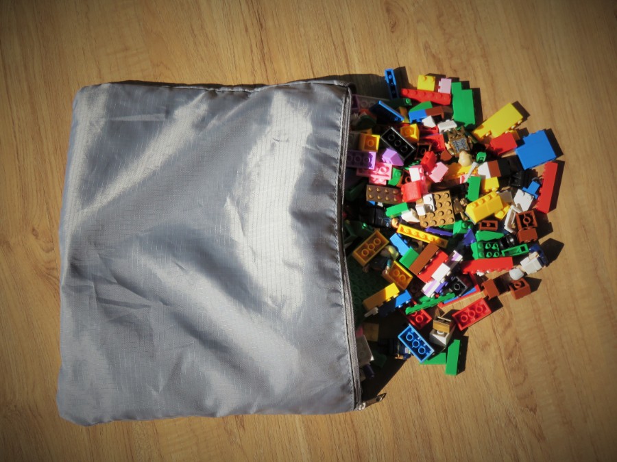 Lego in packing cube sack