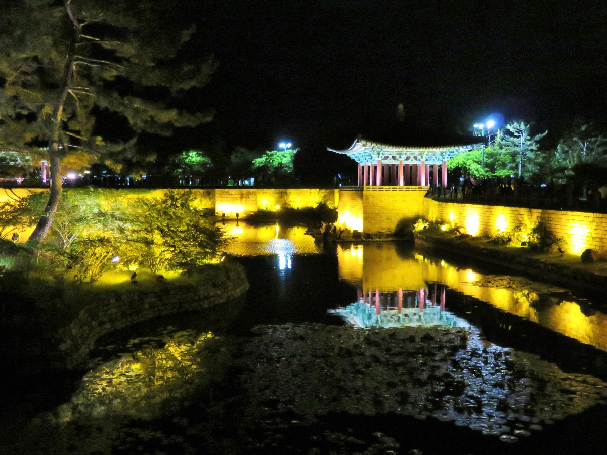Night-time reflection of temple in Gyeongju, Korea