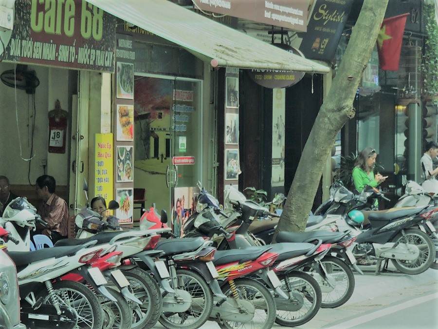 crowded sidewalk hanoi