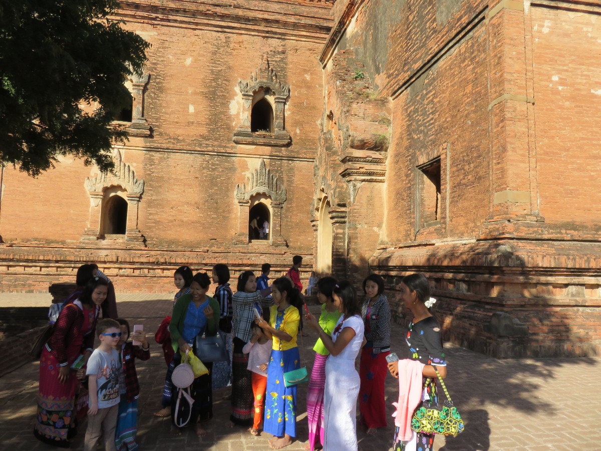 Bagan with kids: queue for white child's photo