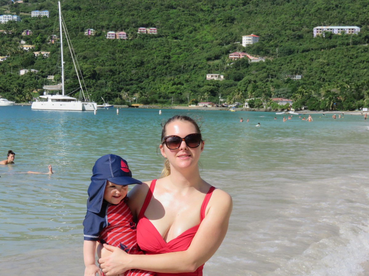 mum and baby on beach Tortola