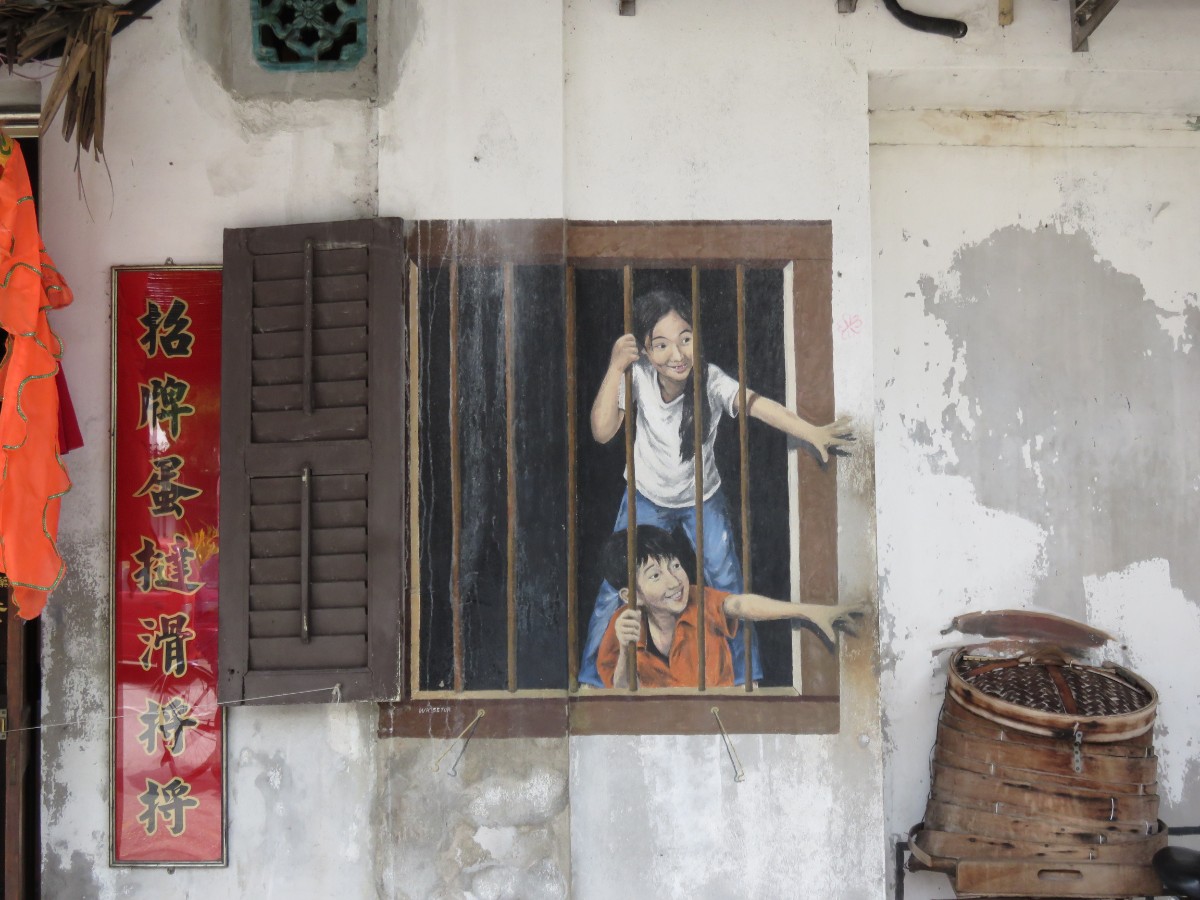 Penang Street Mural kids at window