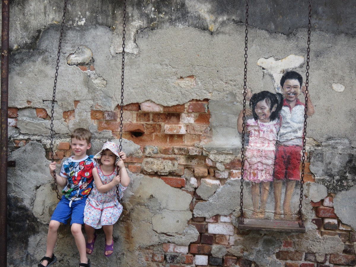 swing mural Georgetown Penang with kids