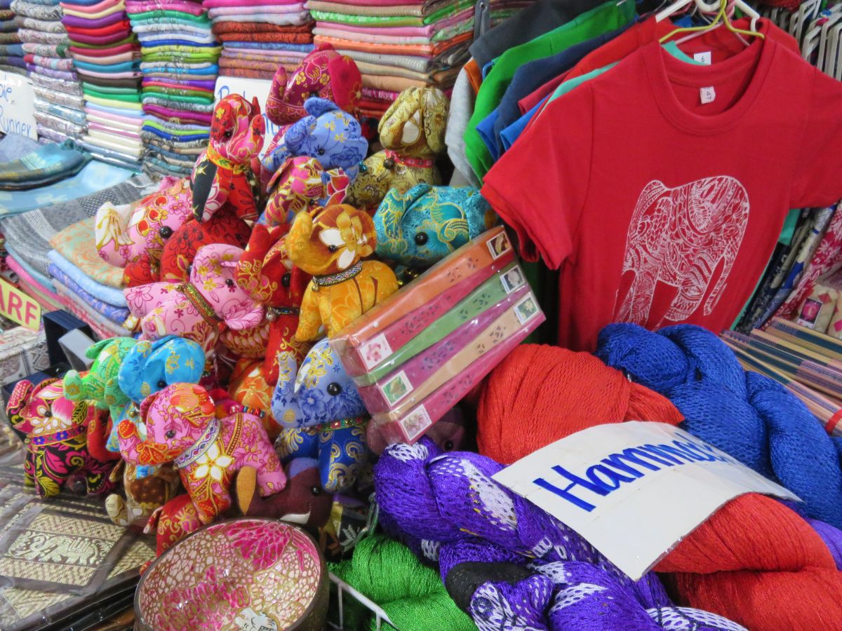 colourful clothes and gifts in a market siem reap