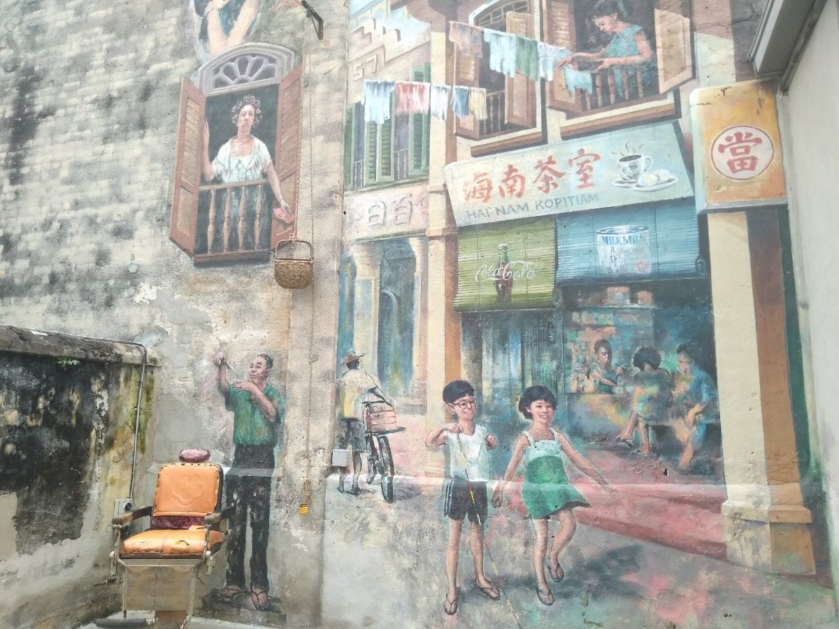 mural of a barber's shop in Kwai Chai Hong Alley, Chinatown, Kuala Lumpur, Malaysia