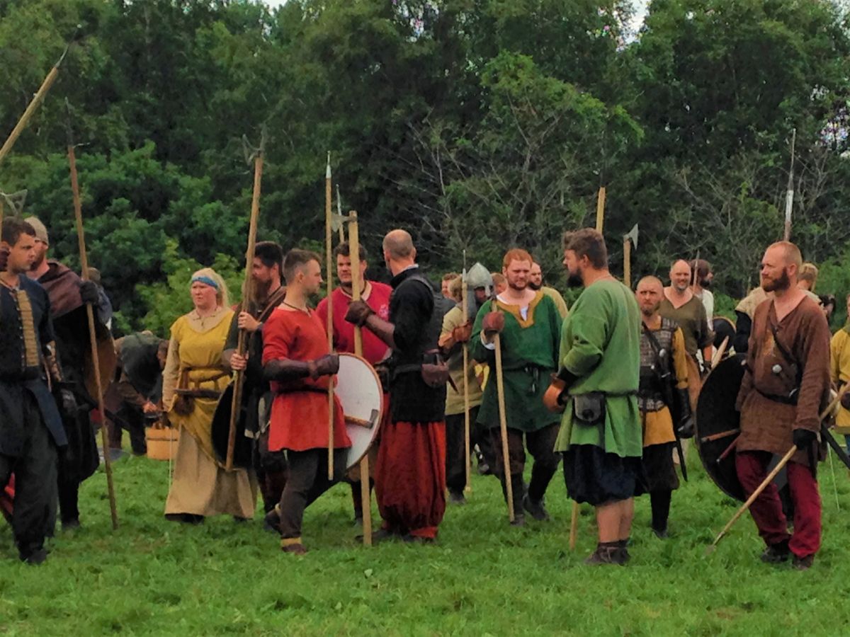 Group of men dressed like Vikings at Moesgard Viking Festival