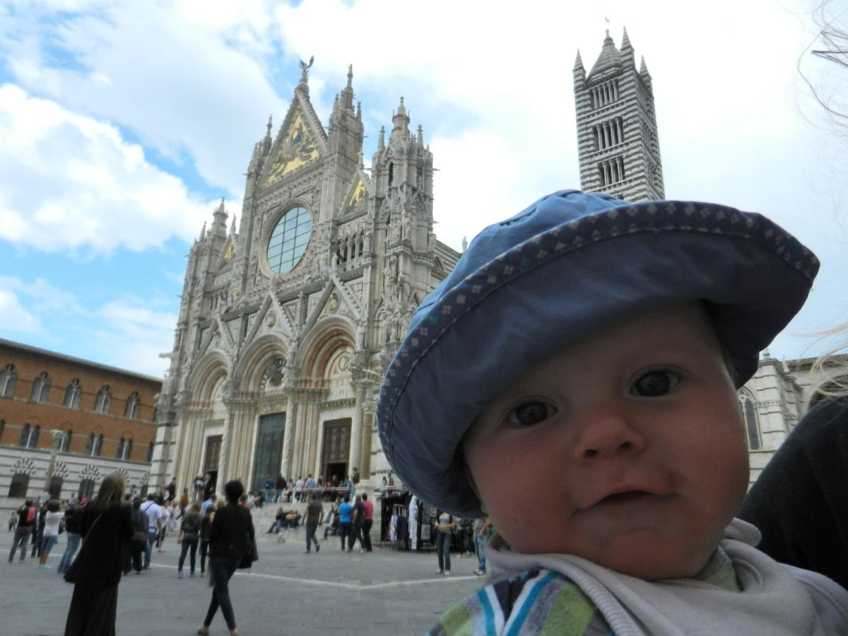 smiling baby in front of the Duomo Florence
