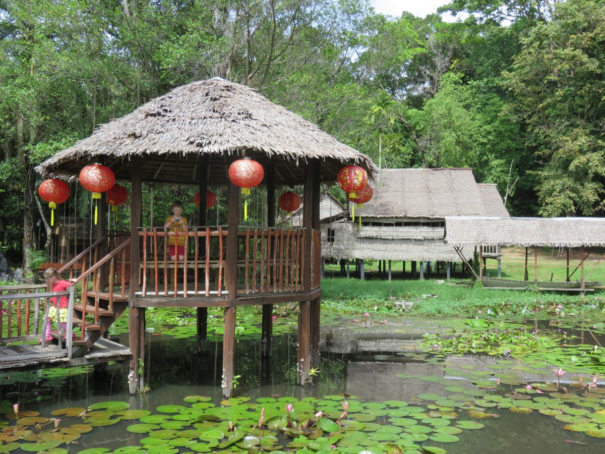 pagoda and lily pond in the Heritage Village at the Sabah museum